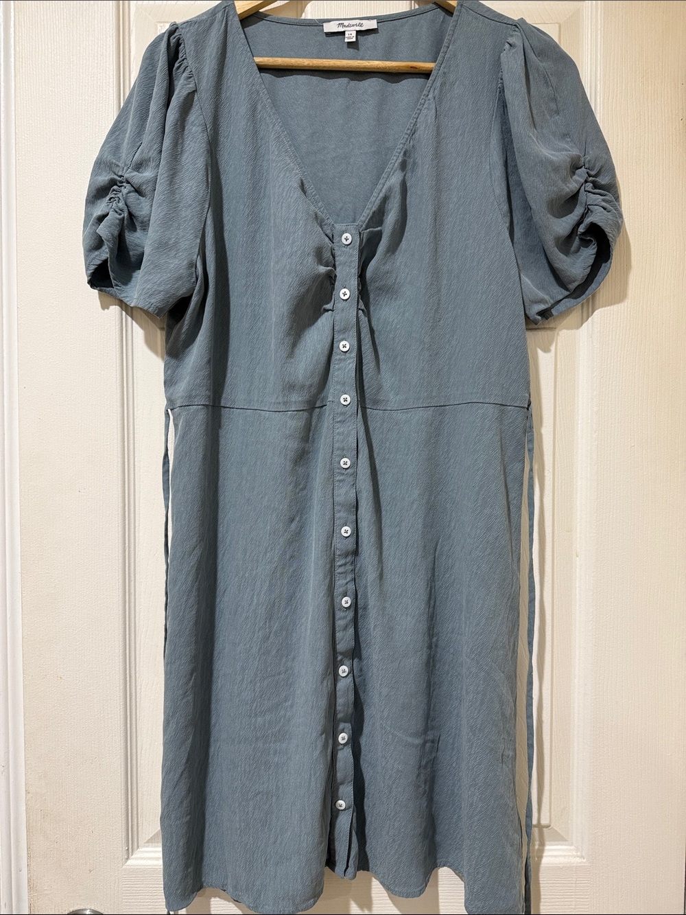 Madewell Dusty Blue V-Neck Button-Front Dress